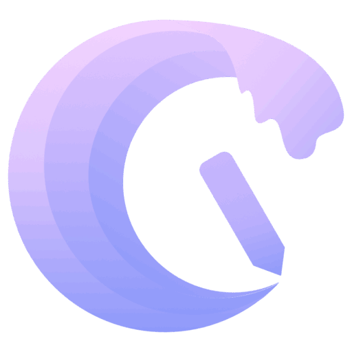 Logo di Illustrawaves. Un logo stilizzato a forma di onda curva, con un gradiente di colore che va dal viola chiaro al blu. L'onda ha una forma che ricorda anche la punta di una matita o uno strumento di disegno.